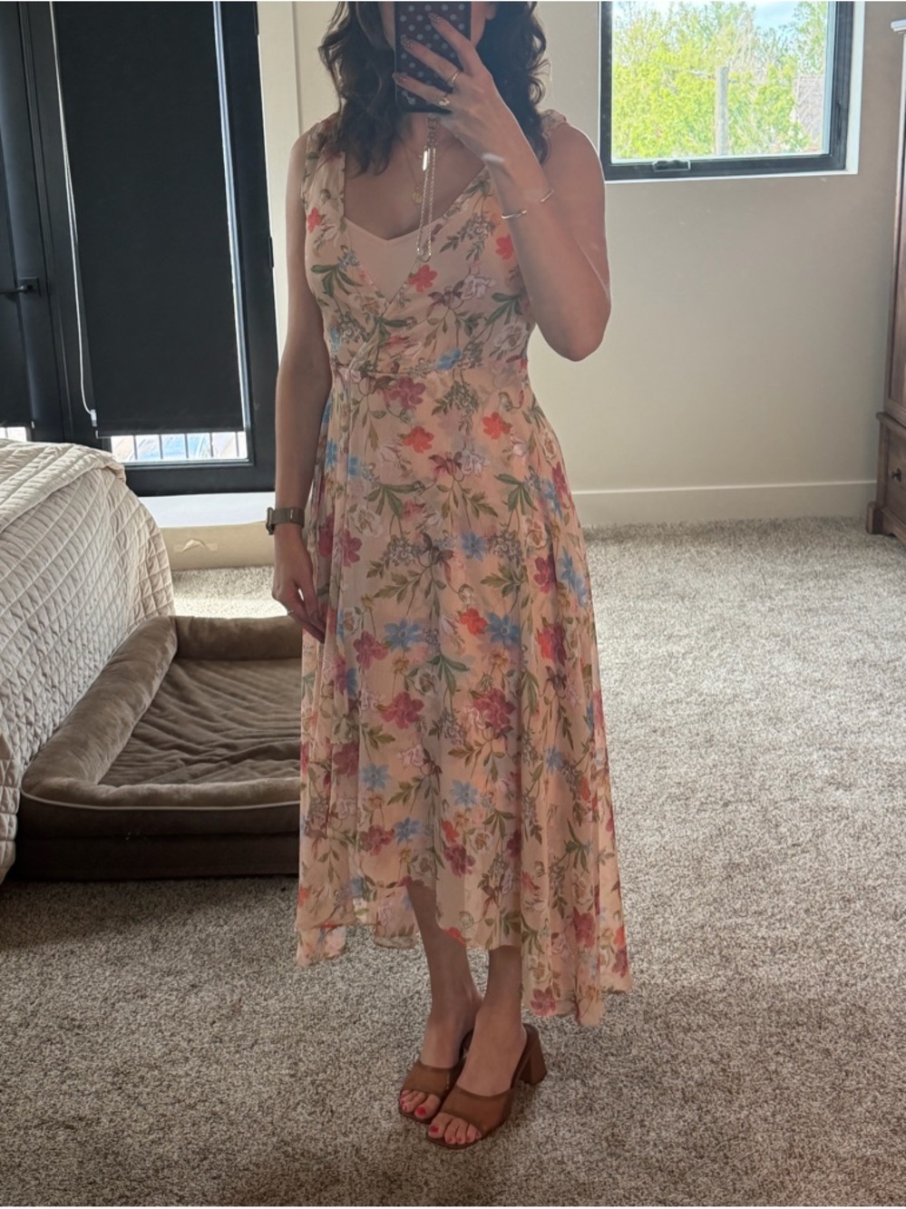 Calvin Klein Floral V-Neck Sleeveless Dress with slip